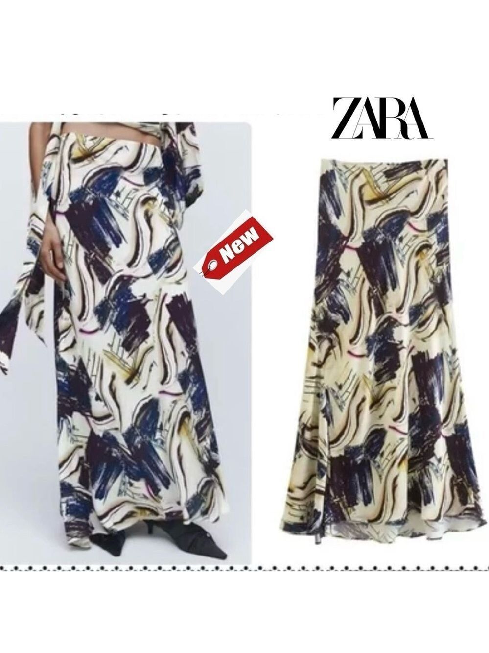 Zara printed flowy A-line maxi skirt Sz XL NWT